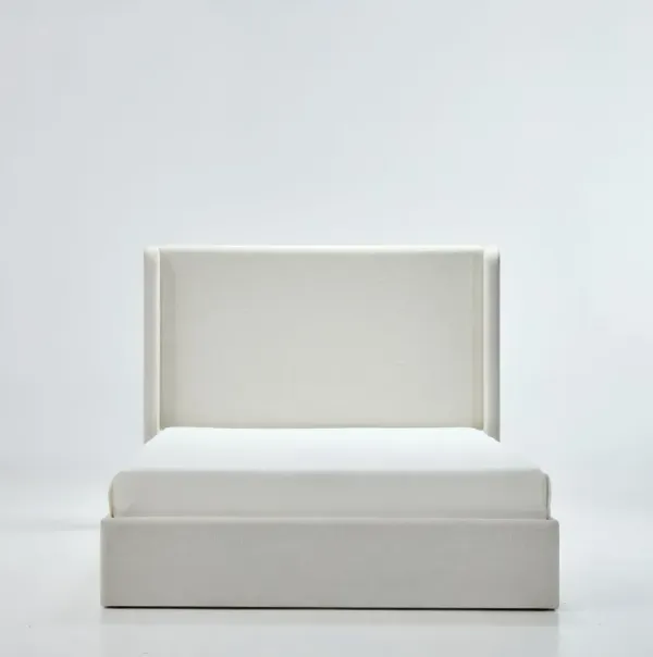 Carmen - Queen Minimalist Upholstered Wingback Bed Frame With High Headboard - Ivory