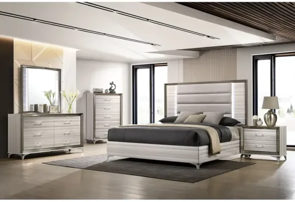 Star - Queen 5 Pieces Bedroom Set With LED And Storage - White