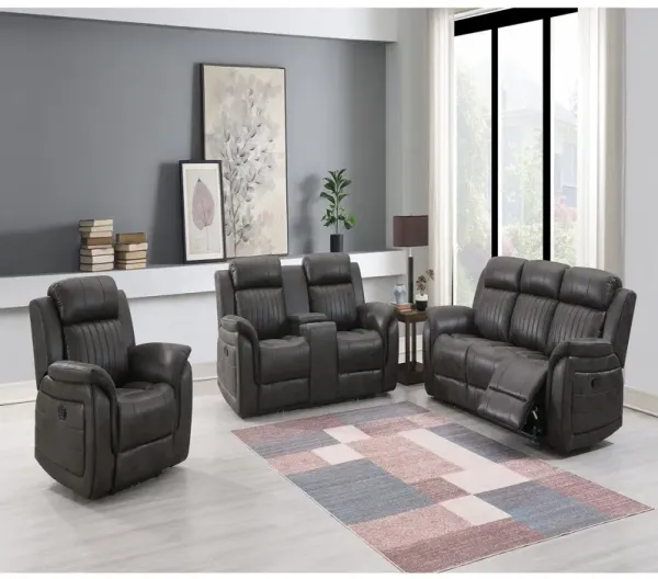 Steban - 3 Pieces Living Room Set With Sofa, Loveseat, Recliner - Gray