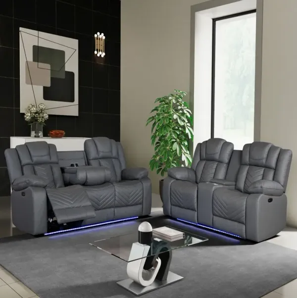 Raize - 2 Pieces Power Living Room Set With Storage Console And Cup Holders - Gray