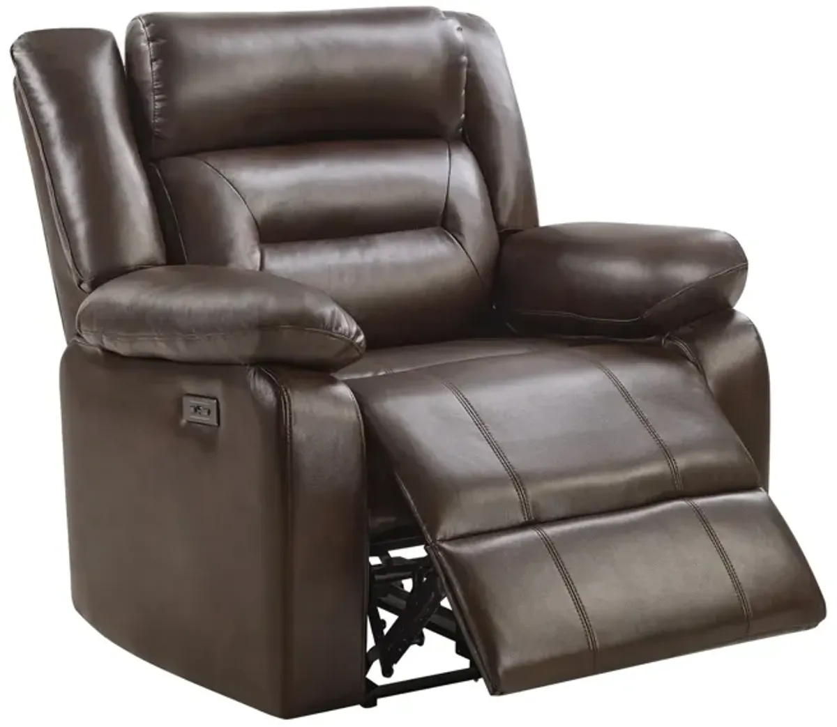 Brown Power Recliner Chair with Pillow Armrests and Plush Backseat