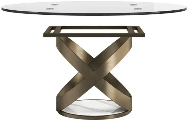 Modern Round Glass Top Dining Table With Carbon Steel Legs - White