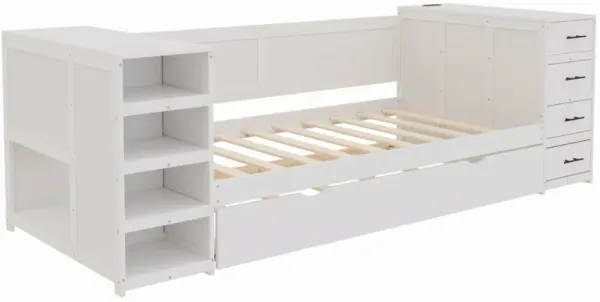 Daybed With Side Shelves, Multi Functional Desk & Charging Station