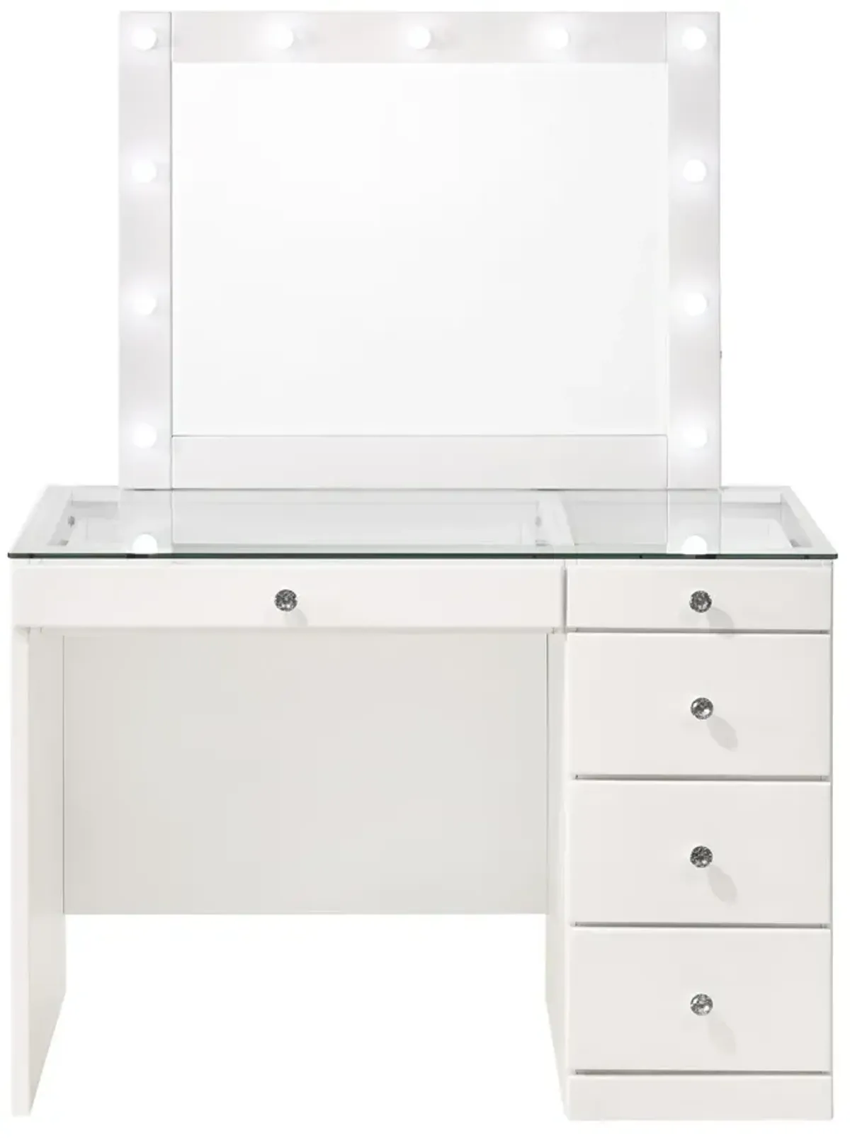 Morgan - Vanity Desk With Glass Top, LED Luxo Mirror & Stool - White