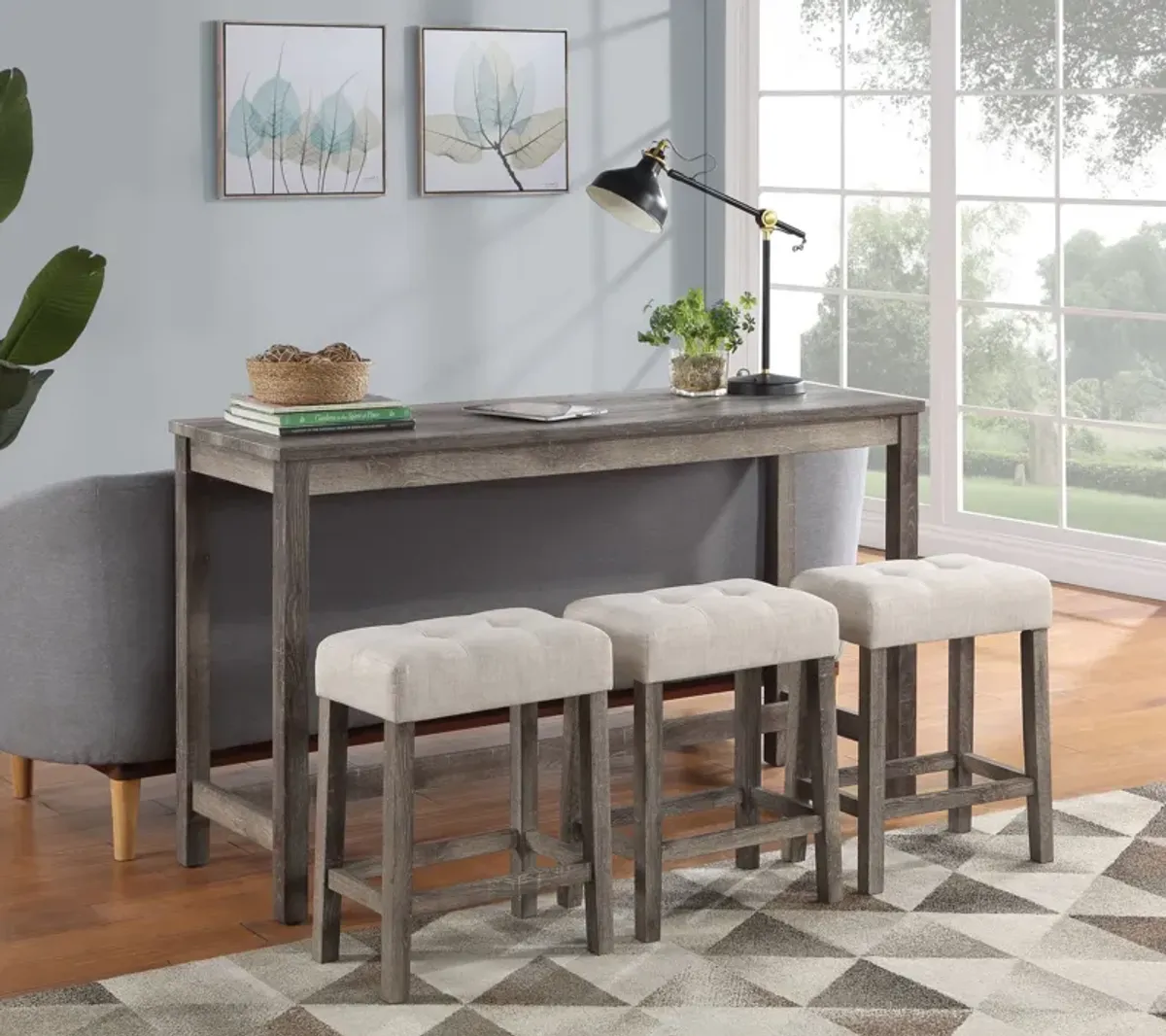 Oriana - 4 Piece Counter Height Pub Table Set With Tufted Stools