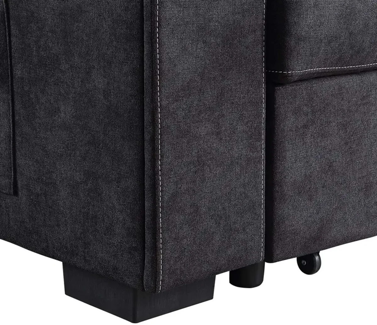 Toby - Woven Fabric Reversible Sleeper Sectional Sofa With Storage Chaise Cup Holder Charging Ports And Pockets