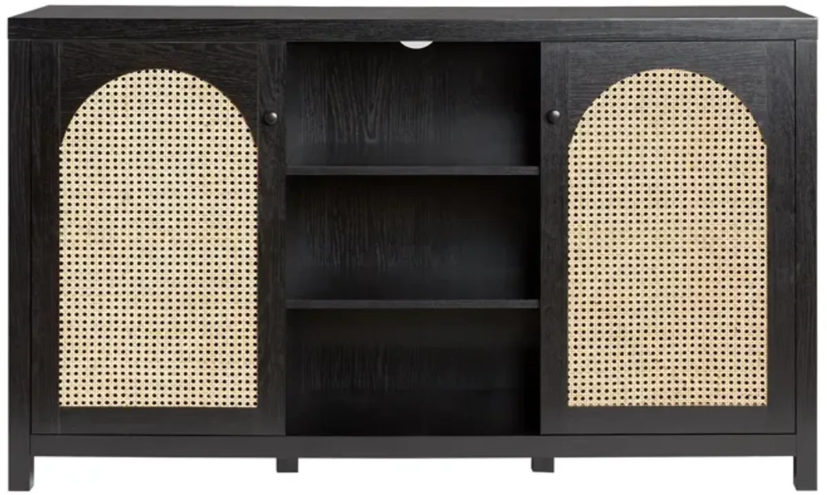 Transitional 2 Door Sideboard With Arched Rattan Panels