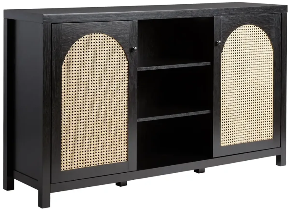 Transitional 2 Door Sideboard With Arched Rattan Panels