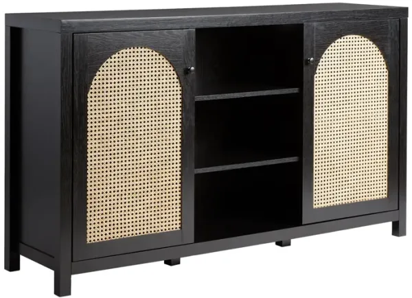 Transitional 2 Door Sideboard With Arched Rattan Panels