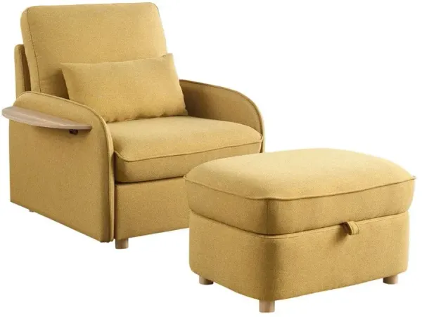 Huckleberry - Linen Accent Chair With Storage Ottoman And Folding Side Table