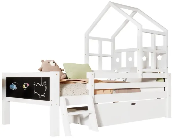 House Bed With Ladder And Storage Drawers Platform With Blackboard, No Box Spring