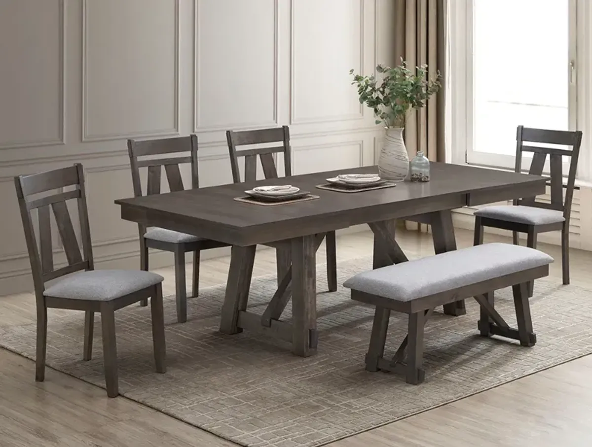 Rustic Trestle 6-Piece Dining Set with Extension Table, 4 Chairs & Bench – Dark Brown