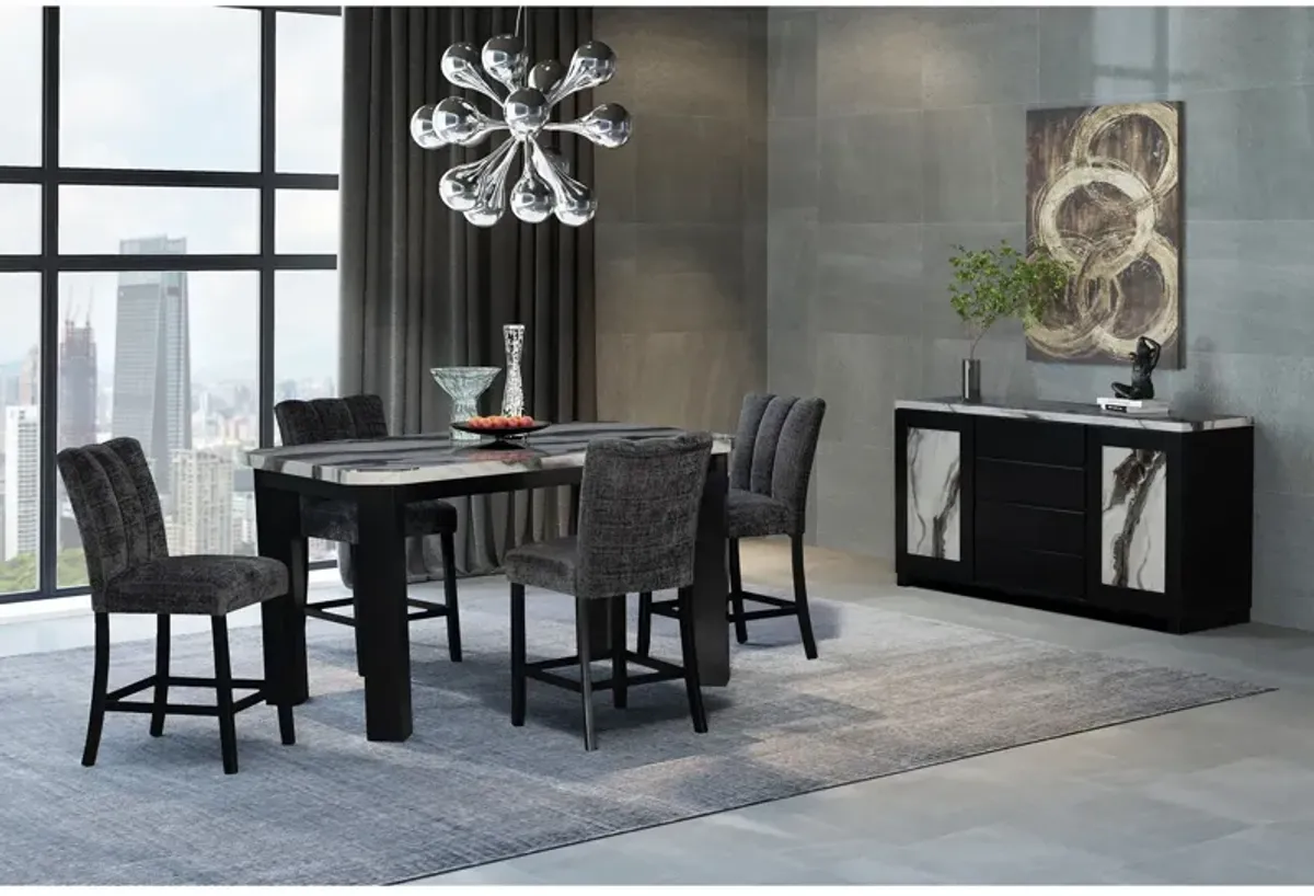 Magaly - Bar Table And Stool 5 Piece Set With Marbled Top Detail - Dark Gray