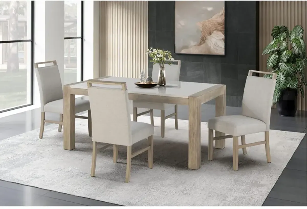 Vanilla - Real Marble Dining Table And Chair Set With Upholstery - Beige / Natural