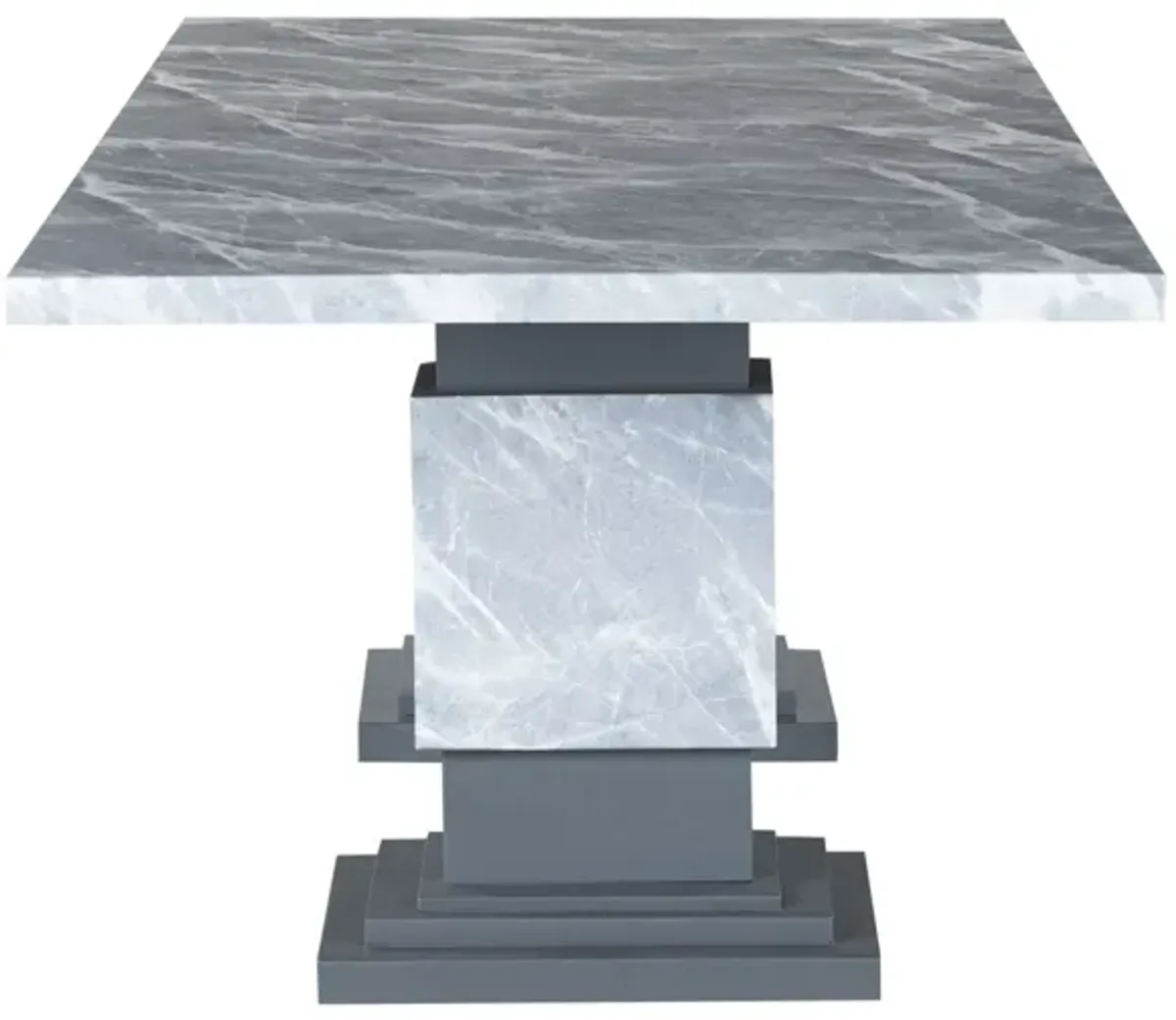 Michelle - Dining Table With Double Pedestal Marble Detailing - Gray