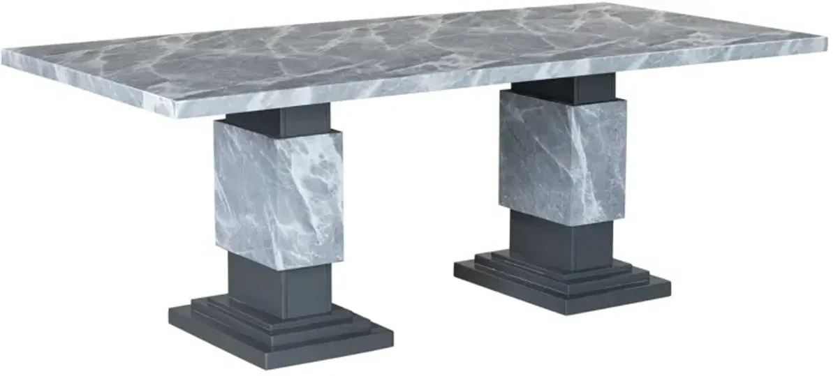 Michelle - Dining Table With Double Pedestal Marble Detailing - Gray