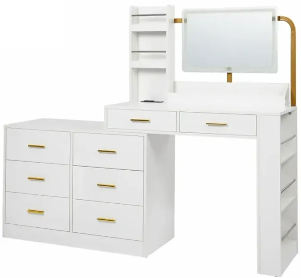 Modern 8 Drawer Dresser For Bedroom Ample Storage Wide Chest Of Drawers, Sturdy & Safe - White