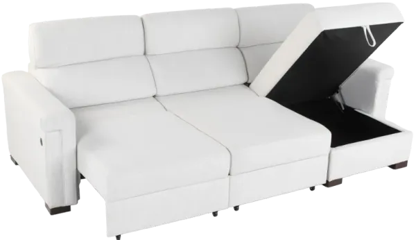 White Power Sleeper Sectional with Storage Chaise & USB Ports