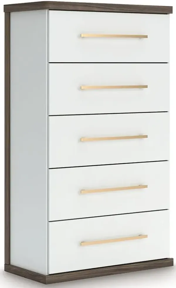 Kendanport - Brown / White - Five Drawer Chest