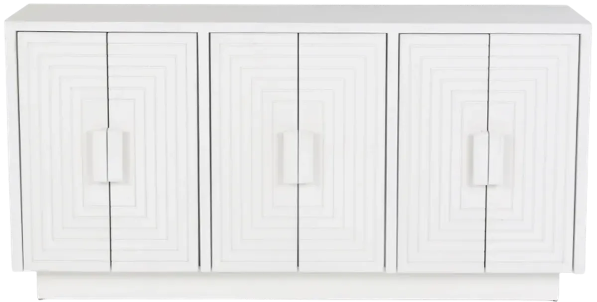 White 6-Door Sideboard with Geometric Panel Design