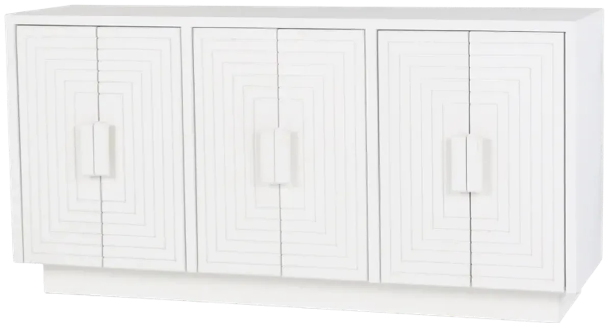 White 6-Door Sideboard with Geometric Panel Design