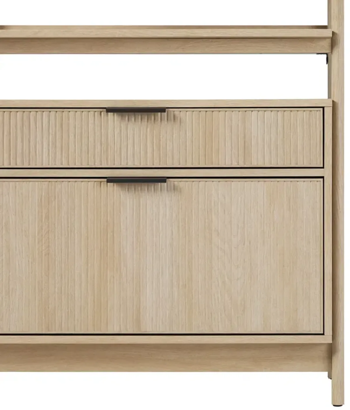 Transitional Wide Reeded Bookshelf With Drawers On Bottom