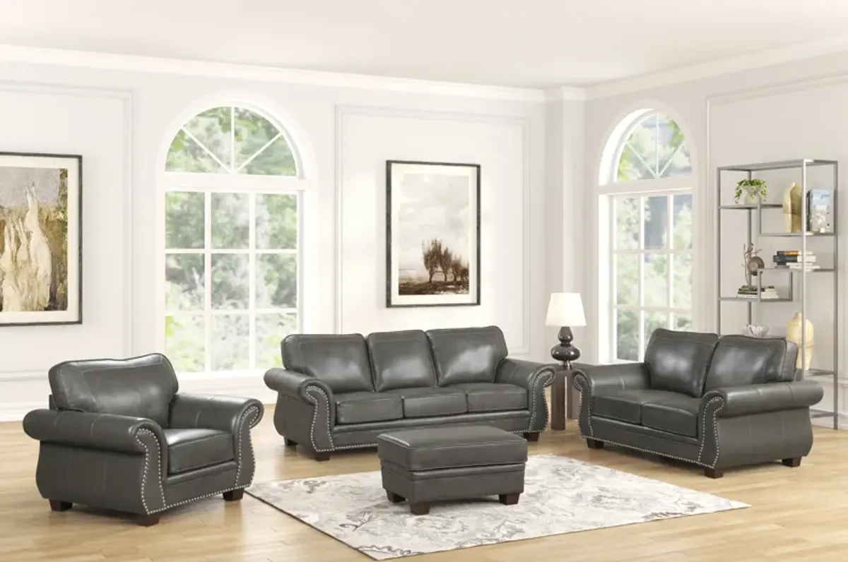 Smoke Grey 4 Piece Top Grain Leather Living Room Set
