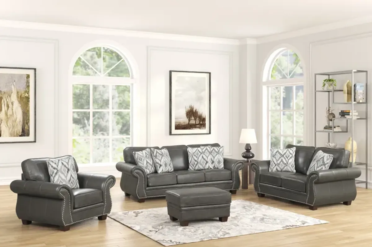 Smoke Grey 4 Piece Top Grain Leather Living Room Set