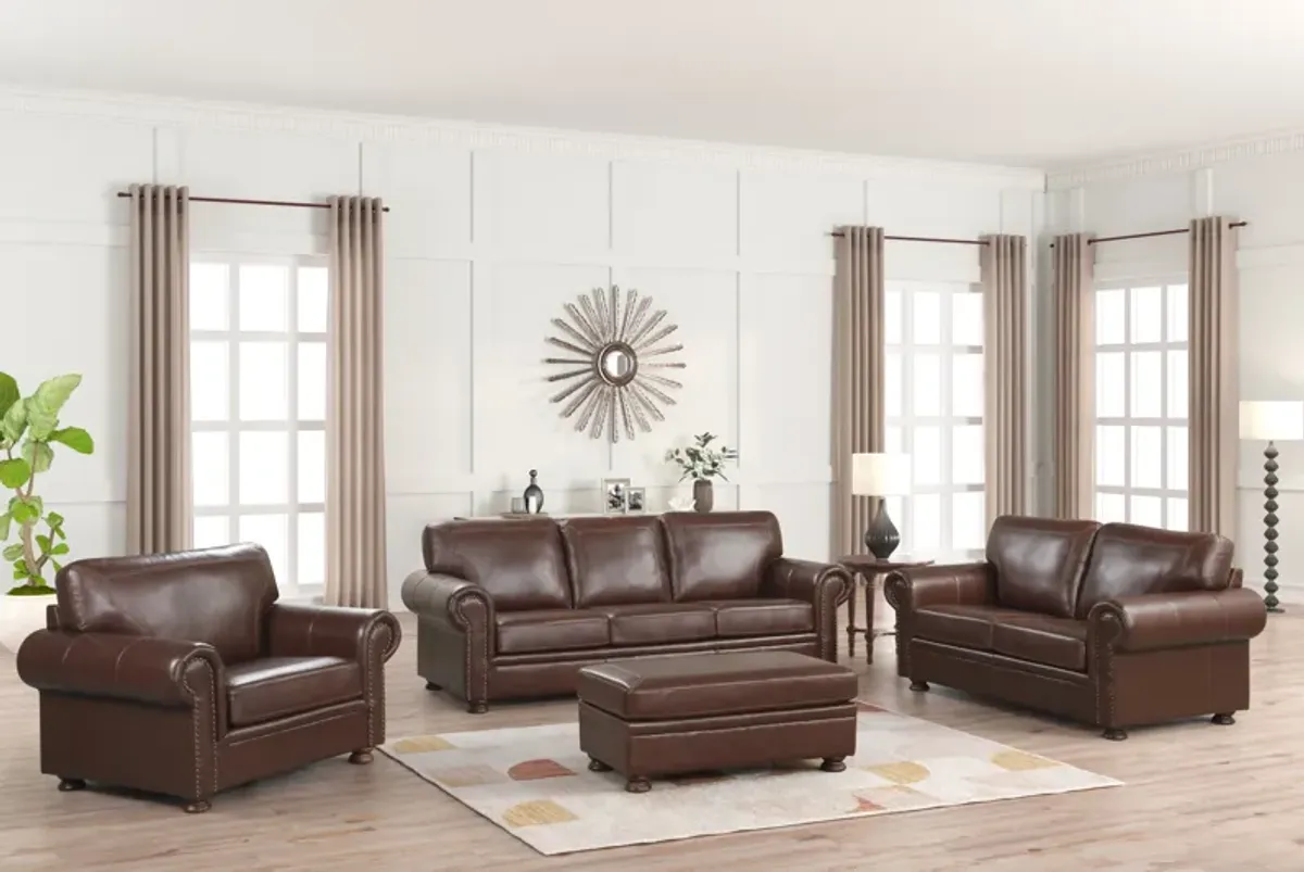 Brown 4 Piece Top Grain Leather Living Room Set