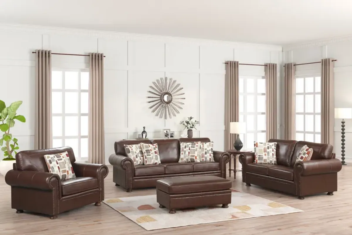 Brown 4 Piece Top Grain Leather Living Room Set