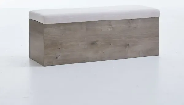 Shelton - Upholstered Flip Top Storage Bench - Ivory / Light Gray / Camel Oak