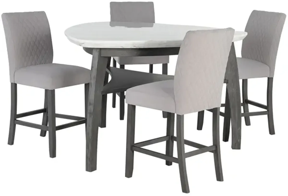 Jasmine - Bar Table With Arched Legs And Marble Top, Triangular Shape - Gray