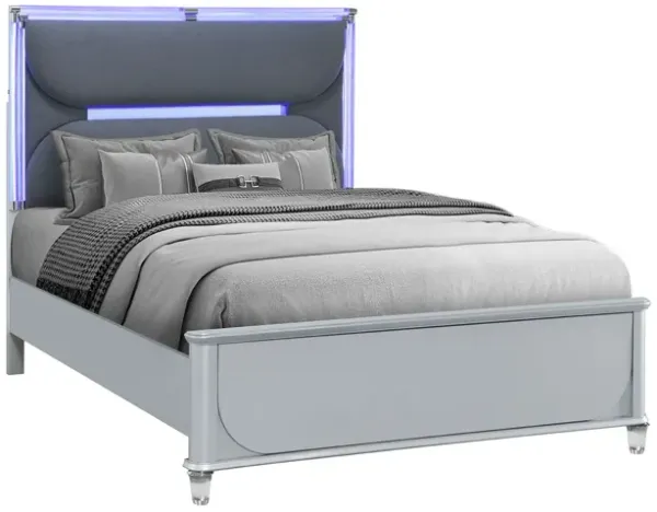 Laura - Queen Bed With Upholstered Headboard And LED Lights - Silver