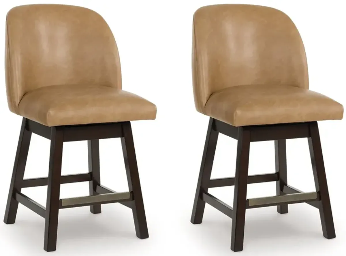 Neymorton - Upholstered Swivel Faux Leather Barstool (Set of 2) - Dark Grayish Brown
