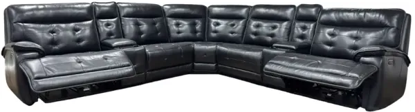 Black Leather Power Reclining Sectional Sofa with Console, USB & Wireless Charger