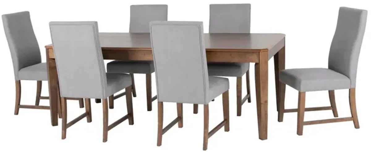 8 Piece Brown & Gray Upholstered Dining Room Set with Server