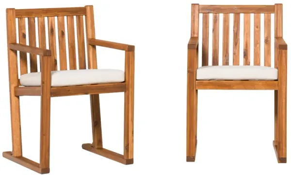Contemporary 2 Piece Solid Wood Slat Back Patio Dining Chairs - Brown