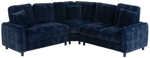 Navy Chenille 3-Piece Sectional Sofa with Pillows