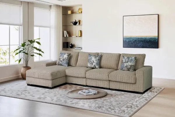 Yopin Dark Beige 3-Piece Sectional Sofa with Chaise and Pillows