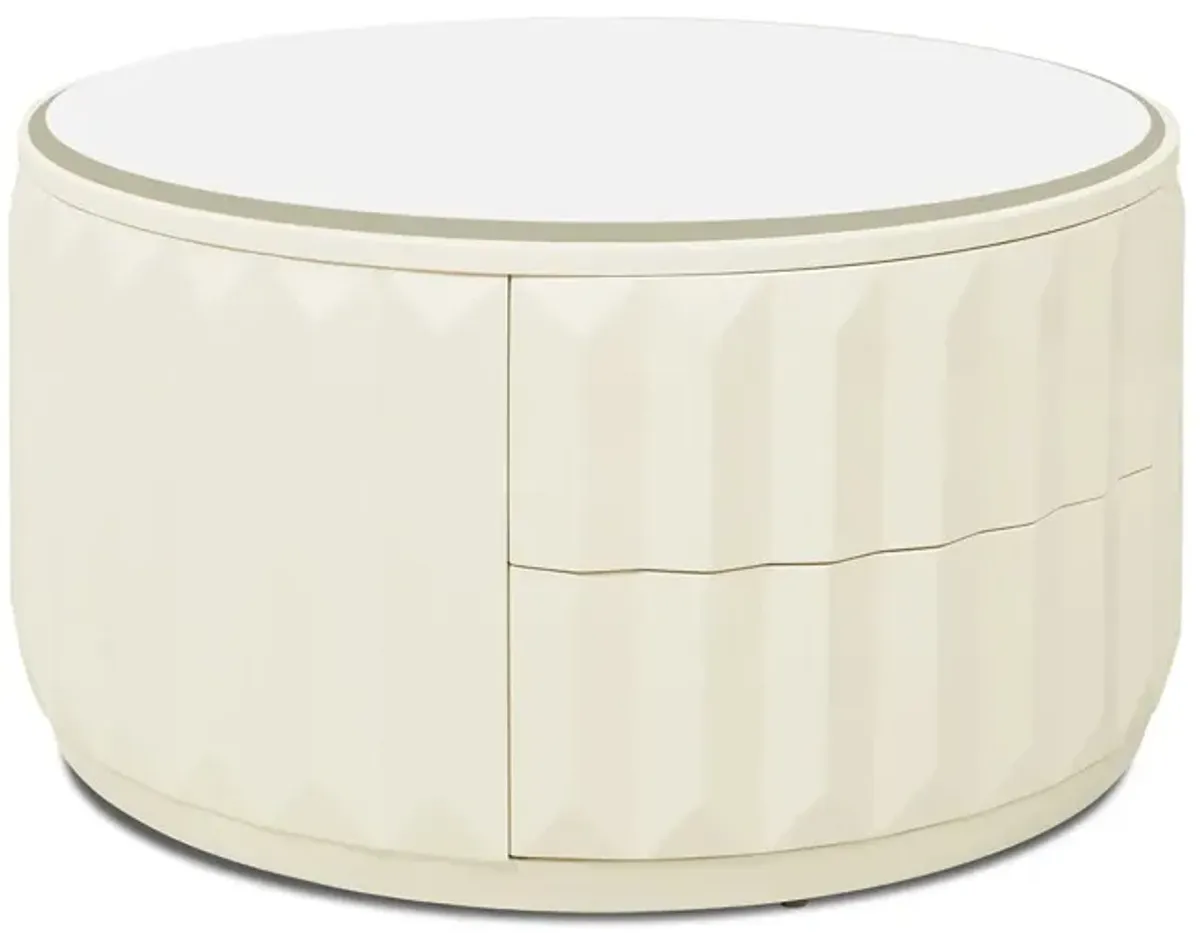 Facino - Round Storage Coffee Table - White Birch