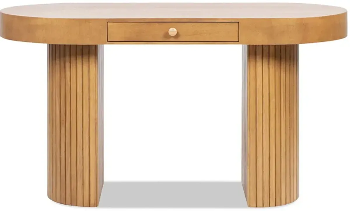 Jesse - Single Drawer Fluted Oval Console Desk - Honey Brown