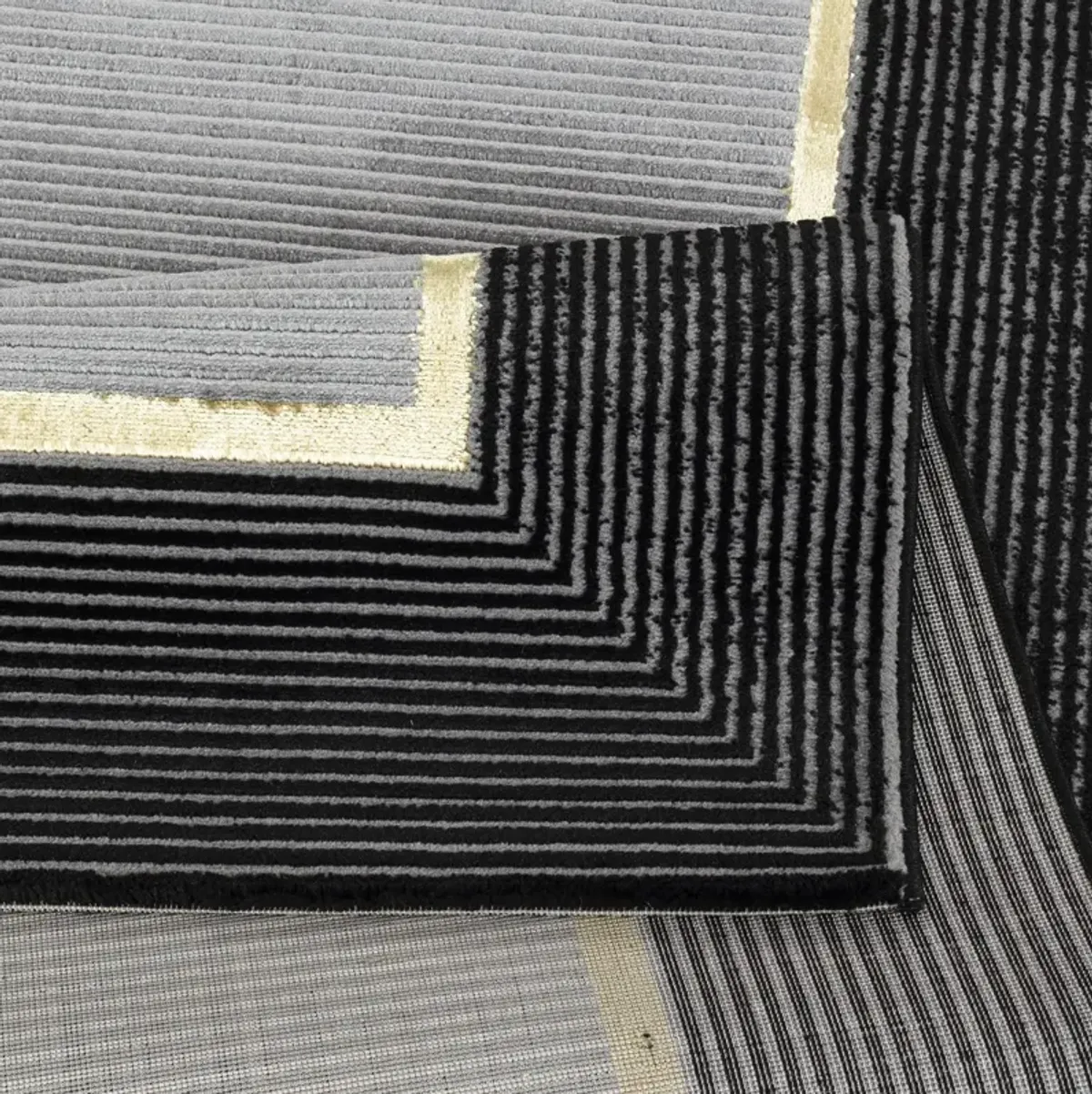 .Ashen Gray Rug with Black & Gold Border – 6' 6" x 9' 0"