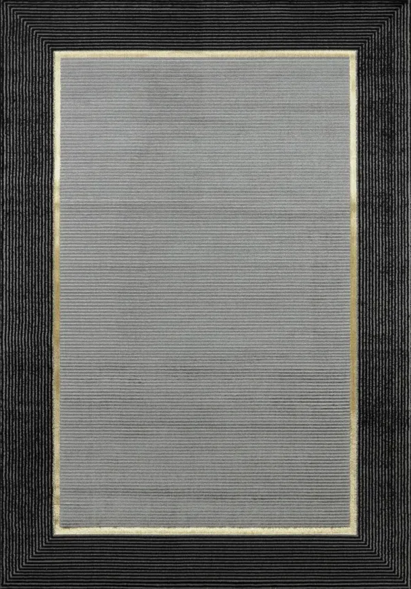 .Ashen Gray Rug with Black & Gold Border – 6' 6" x 9' 0"