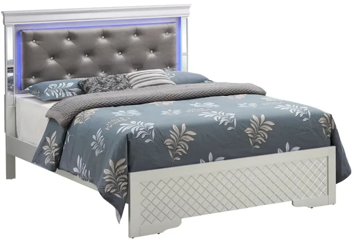 Bed With LED Light Accents Headboard