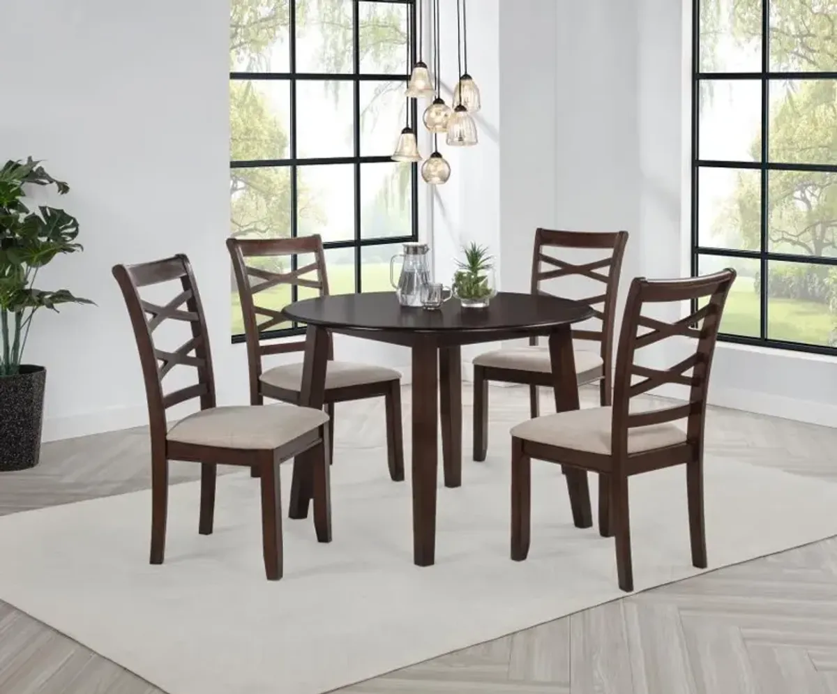 Barton - 5 Piece Round Wood Dining Table Set - Dark Brown