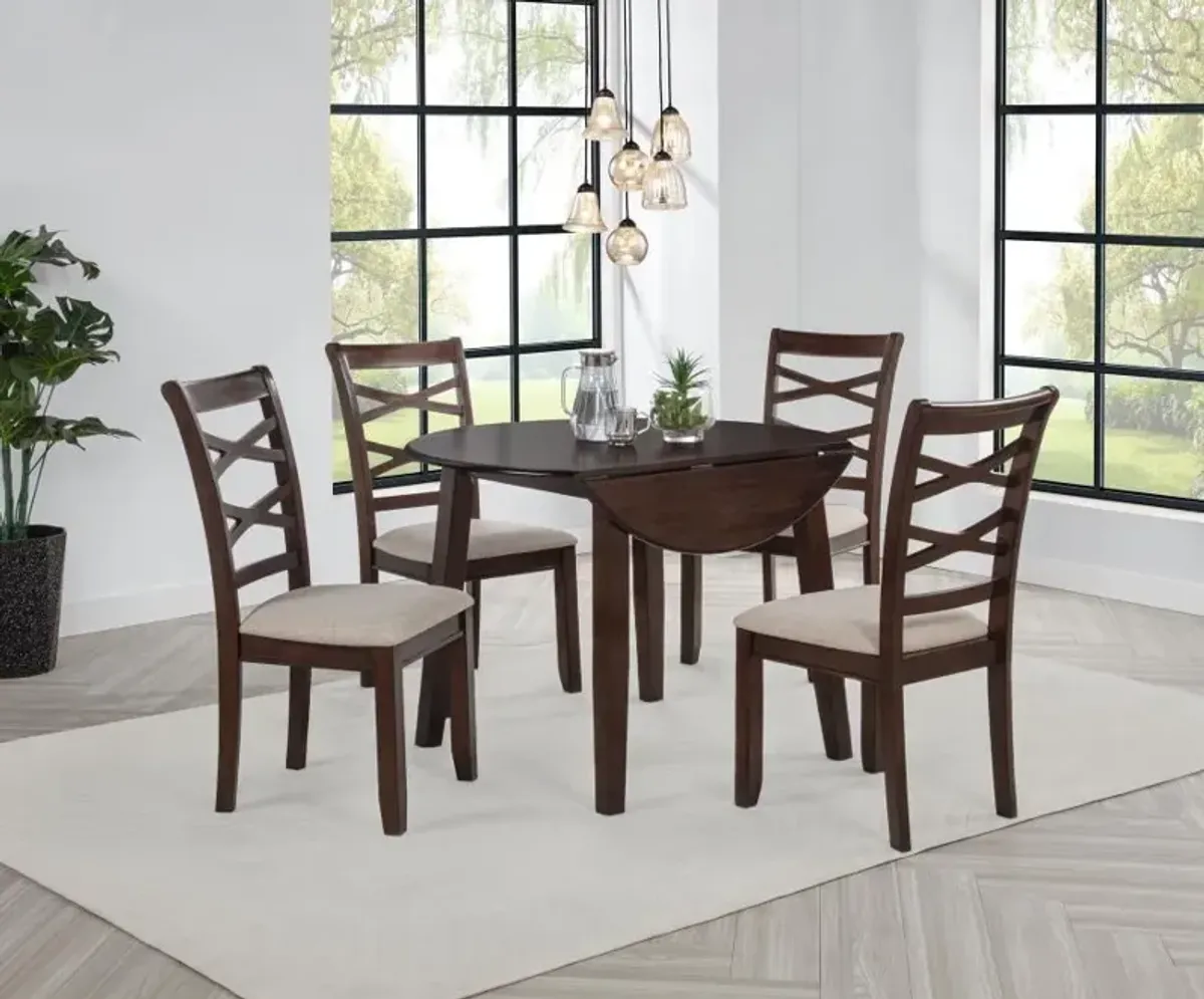 Barton - 5 Piece Round Wood Dining Table Set - Dark Brown