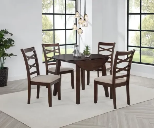 Barton - 5 Piece Round Wood Dining Table Set - Dark Brown