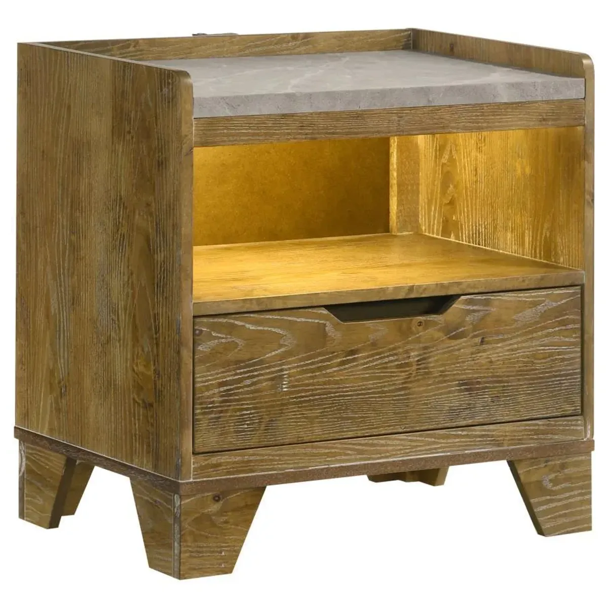 Henderson - 1-Drawer LED Nightstand Bedside Table - Medium Oak