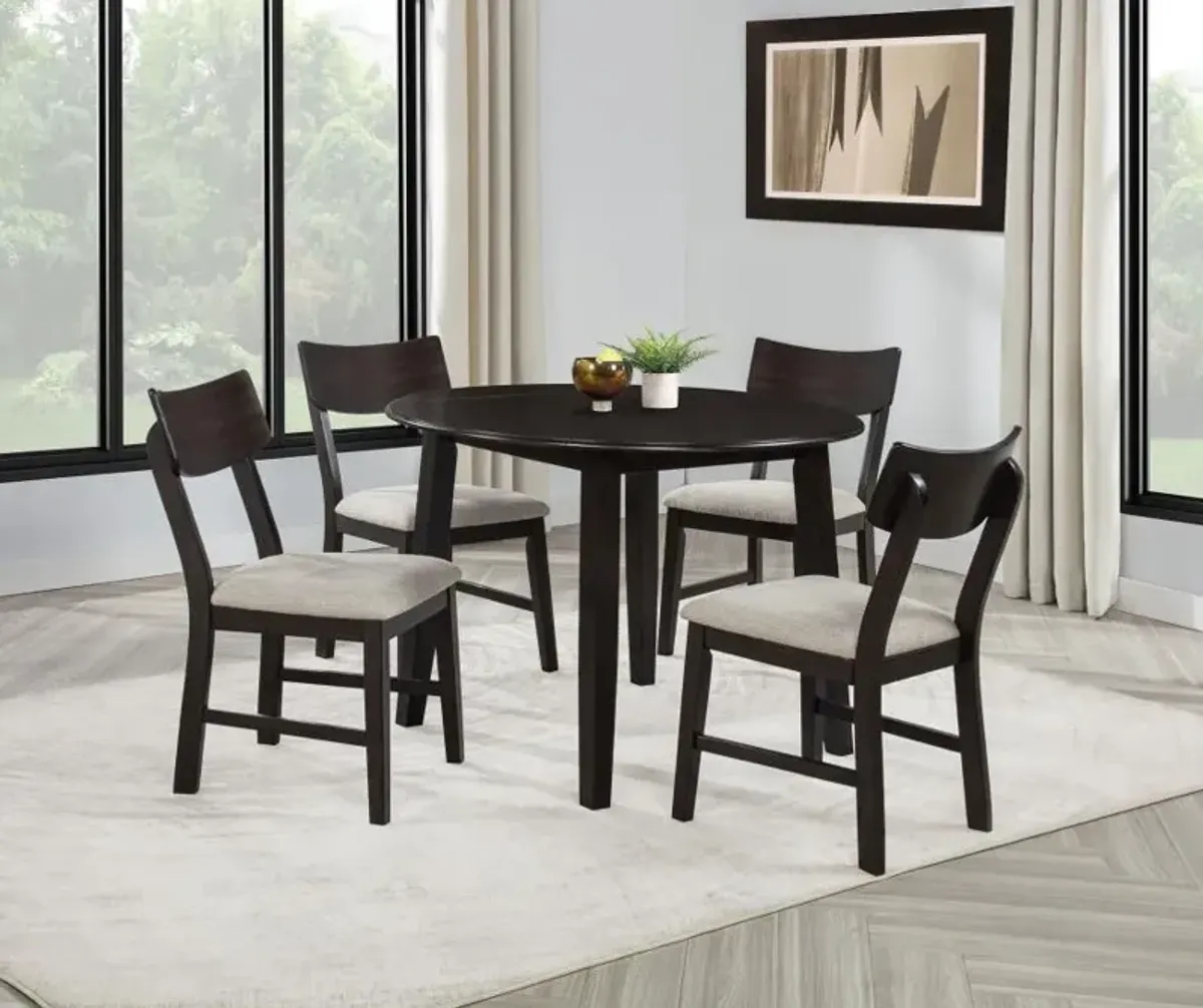 Catley - 5 Piece Round Drop Leaf Dining Table Set - Dark Coffee