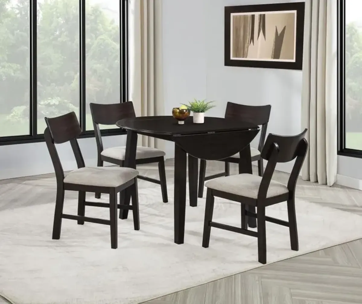 Catley - 5 Piece Round Drop Leaf Dining Table Set - Dark Coffee